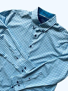 Construct Men’s Large 4 Way Stretch Slim Fit Button Up Long Sleeve Shirt Blue
